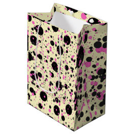 Sacola Para Presentes Média Padrão Glam com Bolinhas Rosa e Preto
