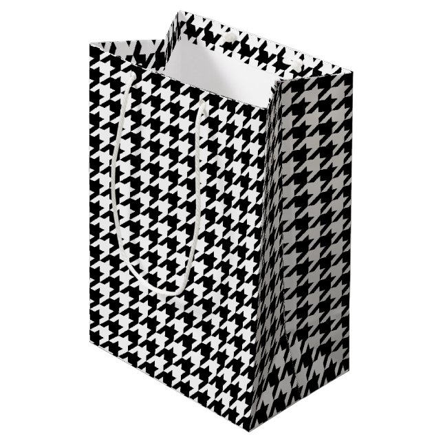 Sacola Para Presentes Média Padrão houndstooth clássico design de verificação  (Frente inclinada)