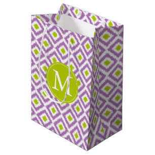 Sacola Para Presentes Média Padrão Ikat de Diamantes Puros e Verdes Monograma