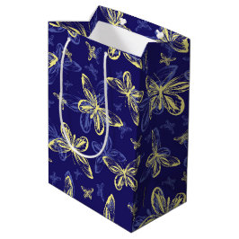 Sacola Para Presentes Média Padrão Ilustrado de Borboleta Azul e Amarelo