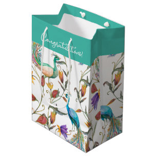 Sacola Para Presentes Média Padrão Inverso de Peacock Colorido