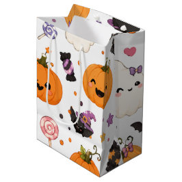 Sacola Para Presentes Média Padrão Kawaii de Halloween com Abóboras Fofas