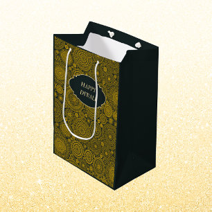 Sacola Para Presentes Média Padrão mandala personalizado de ouro verde elegant