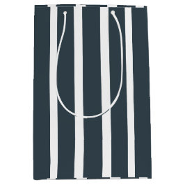 Sacola Para Presentes Média Padrão marinho Azul de Faixa Vertical Branca