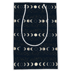 Sacola Para Presentes Média Padrão Minimalista de Fases Lunares com Estrelas e