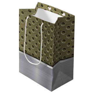 SACOLA PARA PRESENTES MÉDIA PADRÃO OLIVEIRO VERDE E METAL PRATA