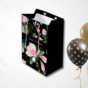 Sacola Para Presentes Média Padrão Preto da Magnolia Rosa-Vidro