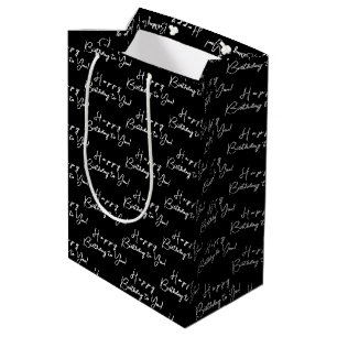 Sacola Para Presentes Média Padrão Preto e Branco de Aniversário Feliz Persona