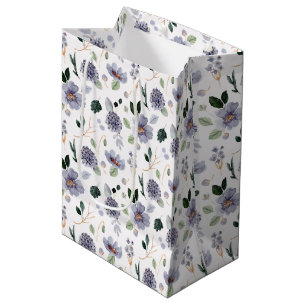 Sacola Para Presentes Média Padrão Roxo Aquarela Floral