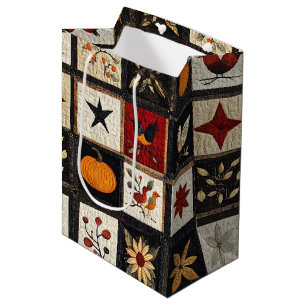 Sacola Para Presentes Média Padrão Rustic Autumn Quilt   Colheita de Motifs Fo