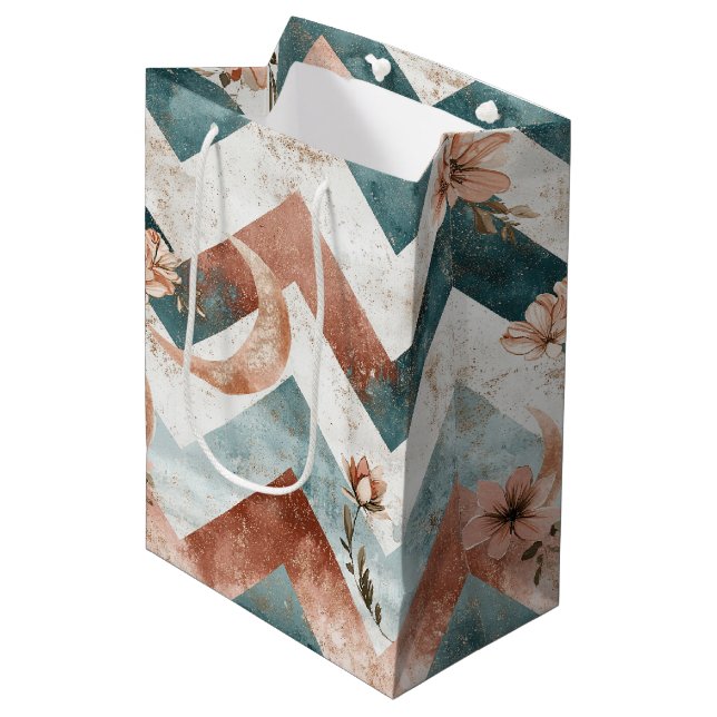 Sacola Para Presentes Média Padrão Rústico Lua Floral Chevron (5) (Frente inclinada)