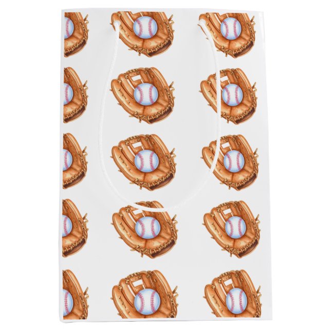 Sacola Para Presentes Média Padrão sem costura de baseball e luva (Frente)