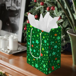 Sacola Para Presentes Média Padrão Tradicional de Estrelas de Feriado Vermelha