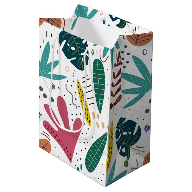 Sacola Para Presentes Média padrão tropical com folhas coloridas (Frente inclinada)