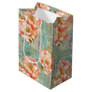 Sacola Para Presentes Média Padrão Vintage Watercolor Floral Abstrato (18)