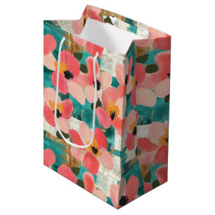 Sacola Para Presentes Média Padrão Vintage Watercolor Floral Abstrato (4)