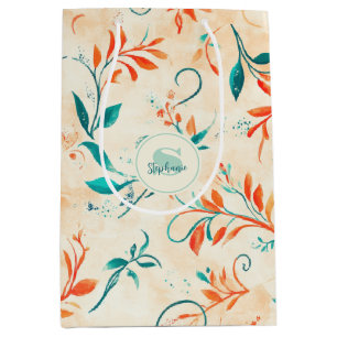 Sacola Para Presentes Média Padrão Whimsical Blue e Red Paisley Leaf (2)