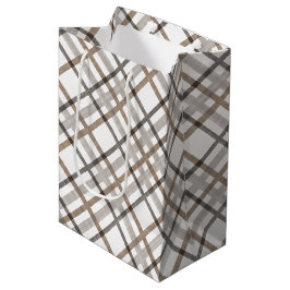 Sacola Para Presentes Média Padrão Xadrez Neutro Elegante Rústico