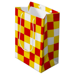 Sacola Para Presentes Média Padrão Xadrez Vermelho Branco Amarelo Design