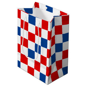 Sacola Para Presentes Média Padrão Xadrez Vermelho Branco Azul Design