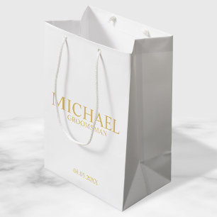 Sacola Para Presentes Média Padrinho de casamento branco e ouro personalizado