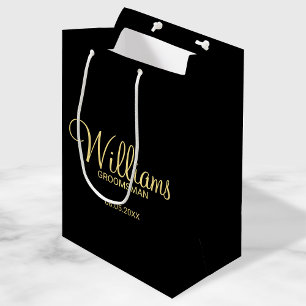 Sacola Para Presentes Média Padrinho de casamento Dourado e preto moderno