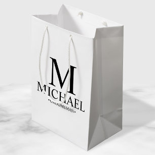 Sacola Para Presentes Média Padrinho de casamento Personalizado Branco e Preto