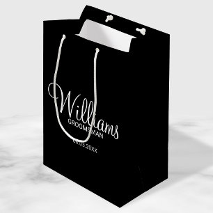 Sacola Para Presentes Média Padrinho de casamento Personalizado Branco e Preto