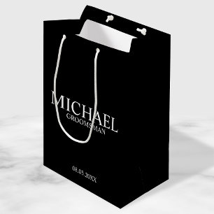 Sacola Para Presentes Média Padrinho de casamento personalizado preto e branco