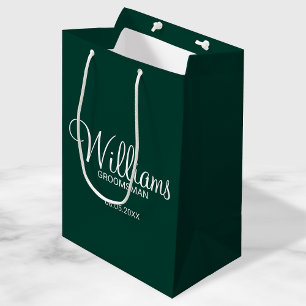 Sacola Para Presentes Média Padrinho de casamento Personalizado Verde Moderno 