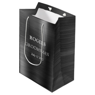 Sacola Para Presentes Média Padrinho Metal Escovado Preto