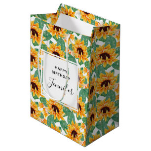 Sacola Para Presentes Média Padrões Amarelo e Verde bonito do Sol Aniversário