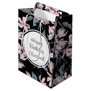 Sacola Para Presentes Média Padrões de Aquarela Rosa e Cinza