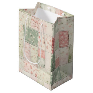 Sacola Para Presentes Média Padrões de Colcha Floral Rosa Menta Fazenda Ociden
