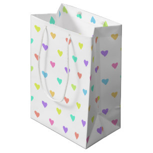 Sacola Para Presentes Média Padrões de Coração do Cotovelo Pastel