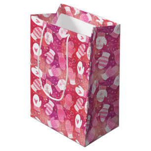 Sacola Para Presentes Média Padrões de natal em rosa