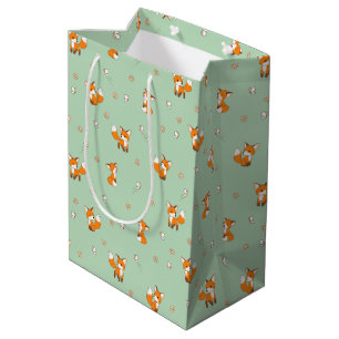 Sacola Para Presentes Média Padrões de raposas bonitas em verde