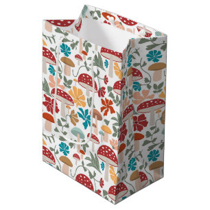 Sacola Para Presentes Média Padrões modernos de Cogumelos e Meio século Floral