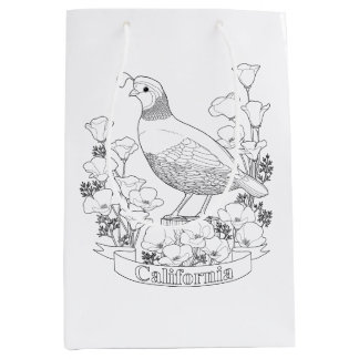 Sacola Para Presentes Média Página de Coloração de Aves e Flores do Estado da