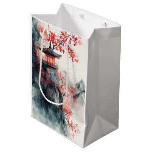 Sacola Para Presentes Média Pagode da Sakura Carmesim Aquarela