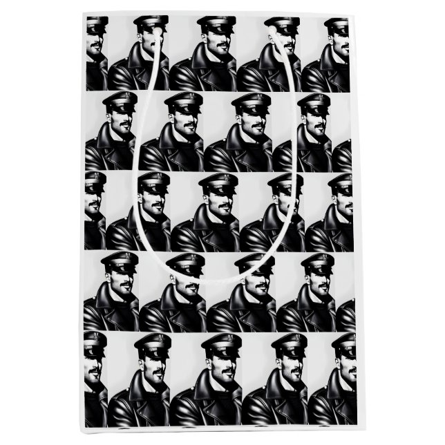 Sacola Para Presentes Média Pai de couro Gay LGBTQ Icônico (Frente)