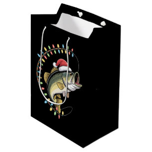 Sacola Para Presentes Média Pai de Natal Robalo Peixe Engraçado Pescaria Pesca