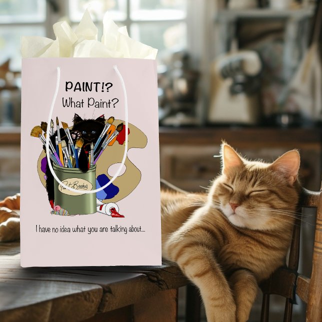 Sacola Para Presentes Média Paint Brushes Pallet Black Kitten Artist (Criador carregado)