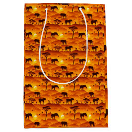 Sacola Para Presentes Média Paisagem Sunset com Padrão Africano Silhout