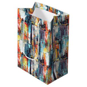Sacola Para Presentes Média Paisagem Urbana Abstrata de Cyberpunk (2)