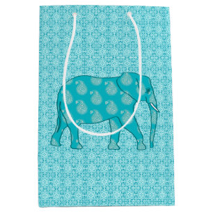 Sacola Para Presentes Média Paisley Elephant, Turquoise e Aqua