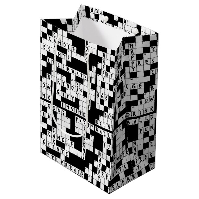 Sacola Para Presentes Média Palavra-cruzada Quebra-cabeça Birthday (Frente inclinada)