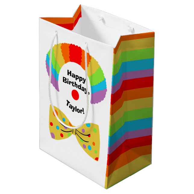 Sacola Para Presentes Média Palhaço com Rainbow Wig Personalizado Aniversário (Verso inclinado)
