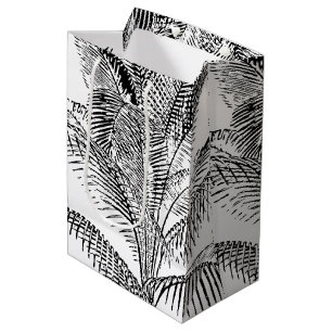 Sacola Para Presentes Média Palm Tree deixa Abstrato preto e branco