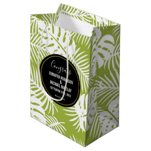 Sacola Para Presentes Média Palma Verde Folha Tropical Casamento de Padrões